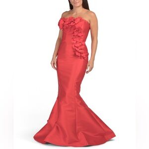 Terani Couture Strapless Red Mermaid Gown